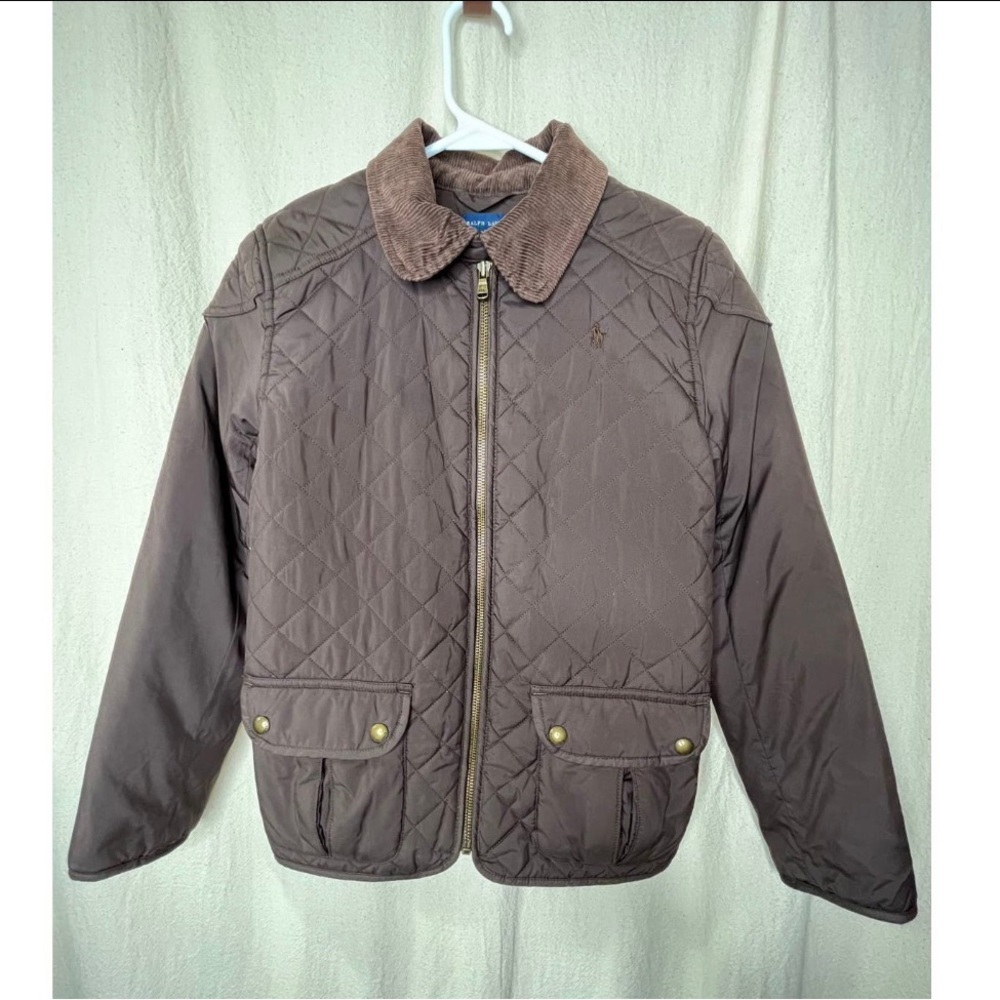 Vintage 2000s Ralph Lauren Kids Brown Quilted Corduroy Chore Equestrian Jacket L